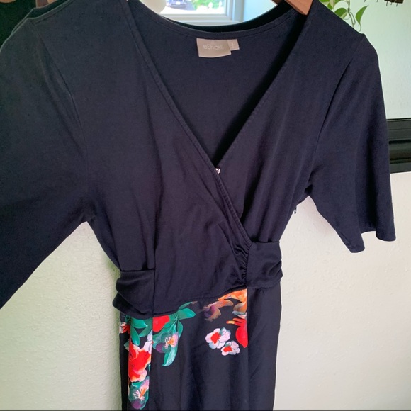 eShakti blue and floral faux wrap dress - Picture 2 of 9